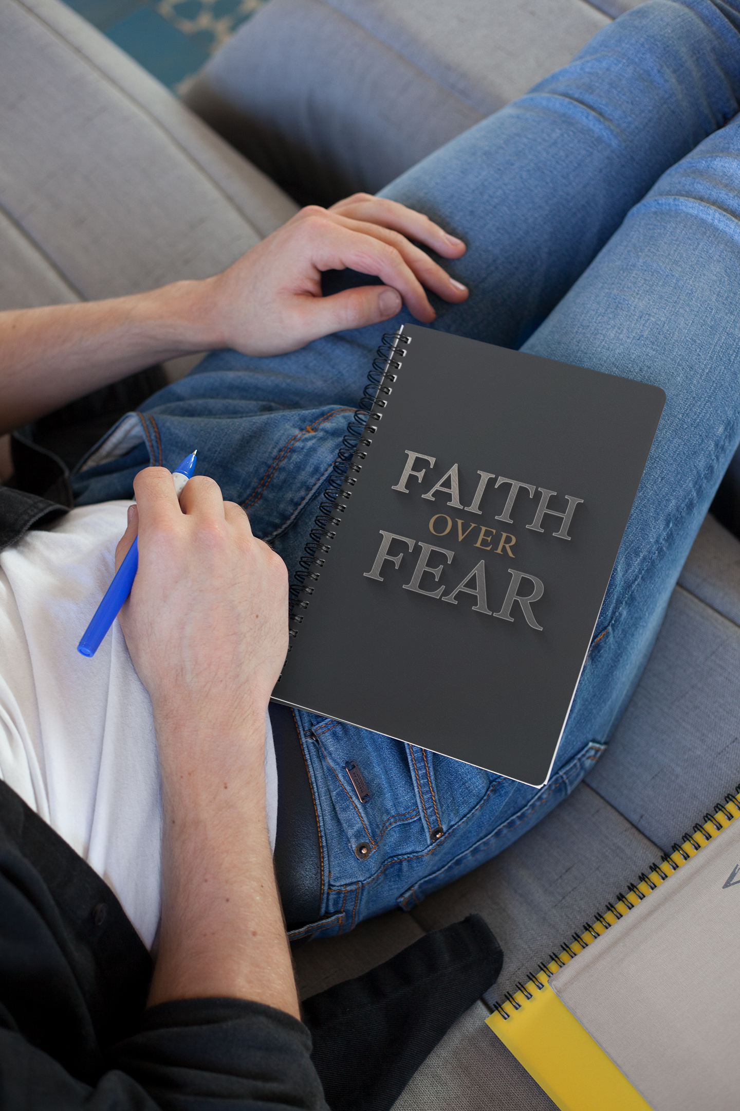 Faith Over Fear Christian Notebook for Men | Spiral Journal | Bible Verse Notebook | Christian Gift for Men | Daily Devotional Journal | Scripture Notebook