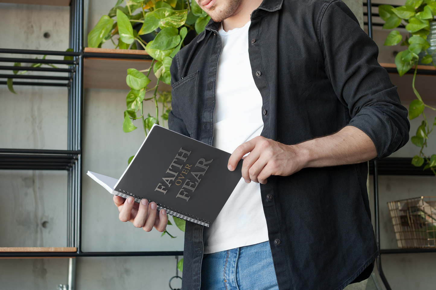 Faith Over Fear Christian Notebook for Men | Spiral Journal | Bible Verse Notebook | Christian Gift for Men | Daily Devotional Journal | Scripture Notebook
